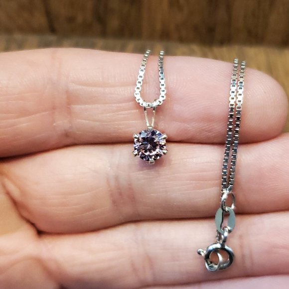 18 Inch 925 Sterling Silver Small Round Pink Cubic Zirconia Necklace - Picture 2 of 7